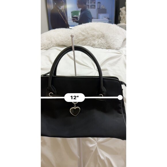 Franco Sarto Black Nylon & Leather Handbag With Heart Charm Accent vintage - Picture 13 of 13